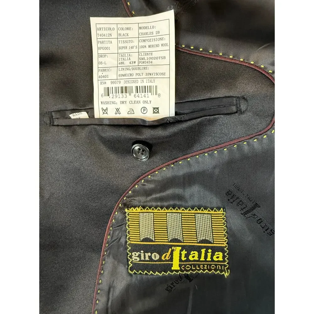 Giro d'Italia Men's Black Super 140s Wool Charles Tuxedo Jacket IT 48L US 38L